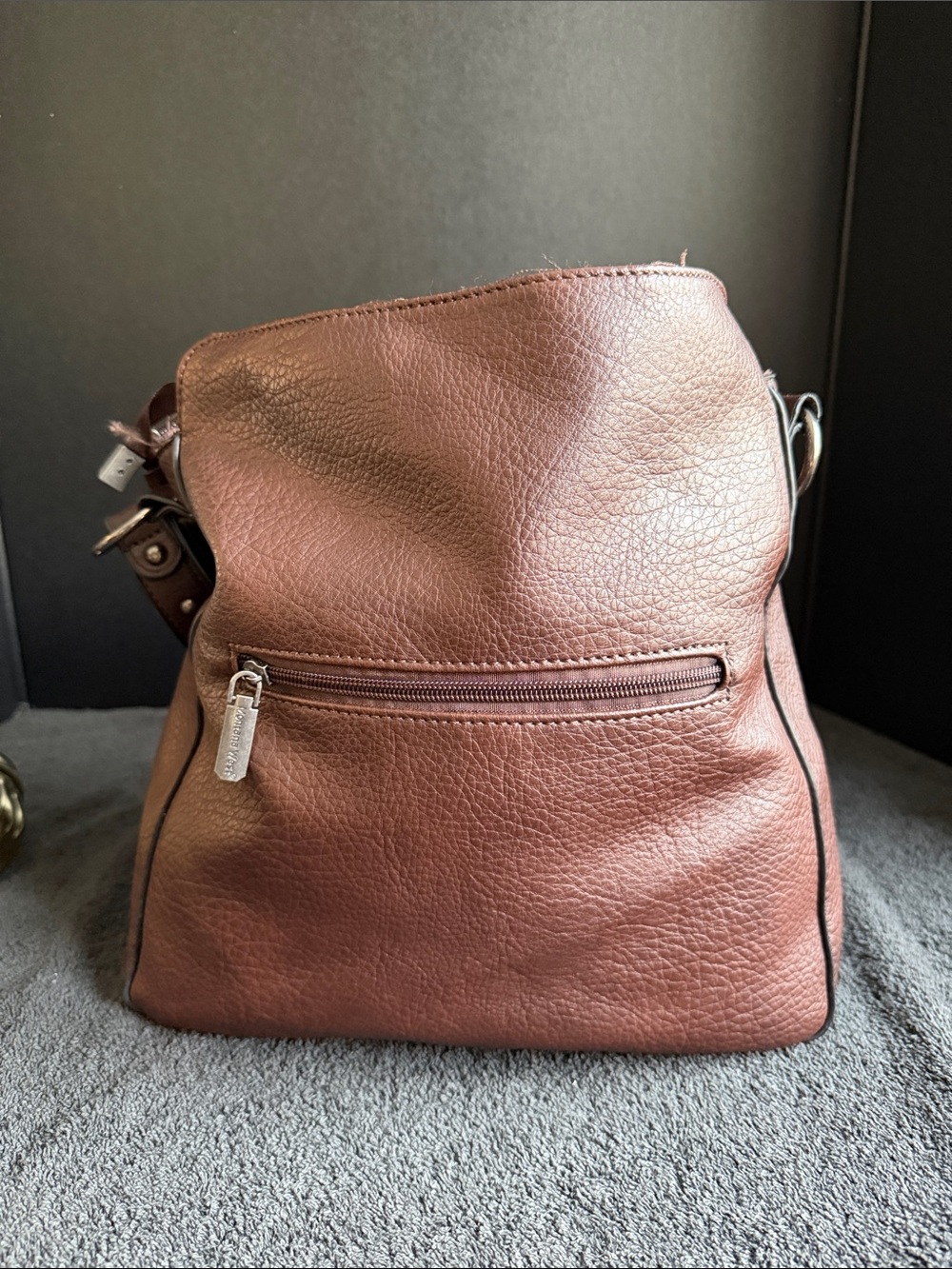 Brown Leather Studded Shoulder Bag - Women - Picture 4 of 8